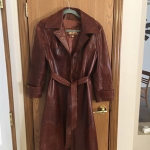 Genuine leather trench coat